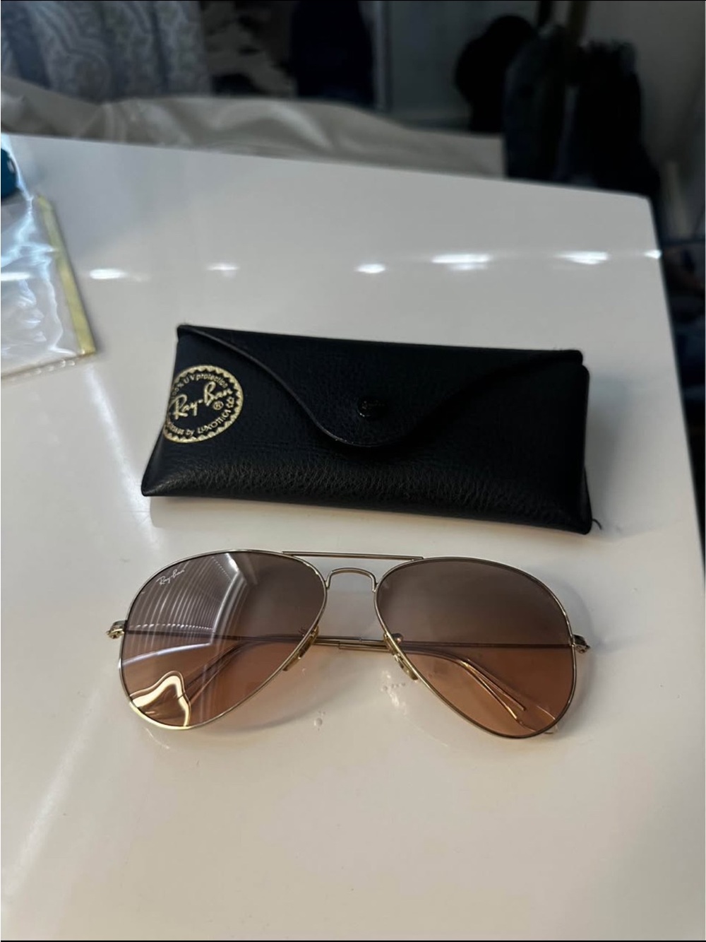 Ray-Ban Gold Frame Sunglasses with Brown Lenses